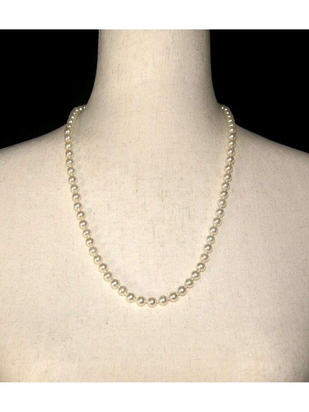 Vintage Silver Tone and Faux Pearls 24" Necklace with Fishhook Clasp.